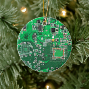 Computer Geek Circuit Board Green Ceramic Tree Decoration