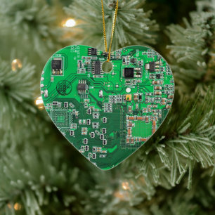 Computer Geek Circuit Board Green Ceramic Tree Decoration