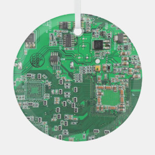 Computer Geek Circuit Board Green Glass Tree Decoration