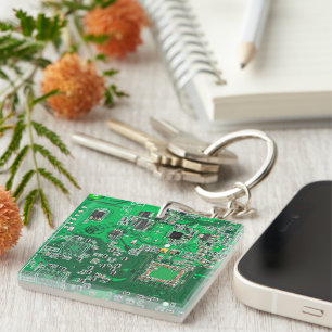 Computer Geek Circuit Board Green Key Ring