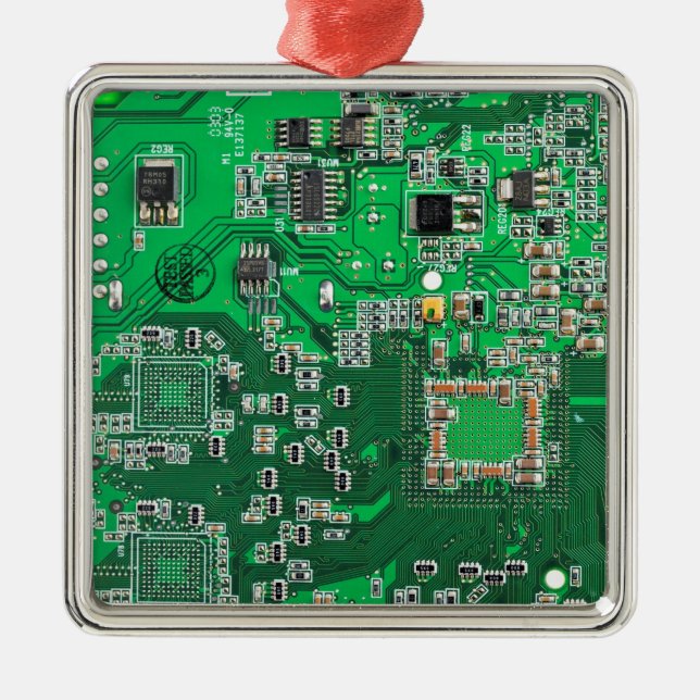 Computer Geek Circuit Board - Green Metal Tree Decoration (Front)
