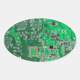 Computer Geek Circuit Board Green Oval Sticker