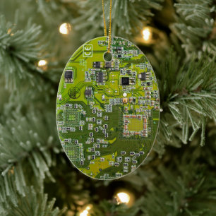 Computer Geek Circuit Board - Light Green Ceramic Tree Decoration