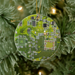 Computer Geek Circuit Board Light Green Ceramic Tree Decoration