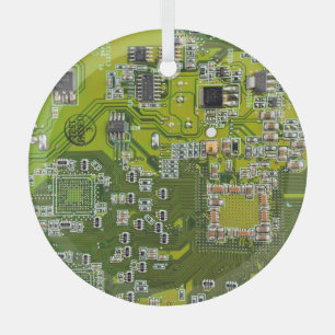 Computer Geek Circuit Board - Light Green Glass Tree Decoration