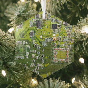 Computer Geek Circuit Board Light Green Glass Tree Decoration