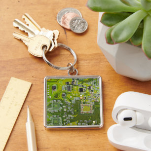 Computer Geek Circuit Board Light Green Key Ring