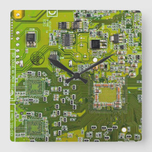 Computer Geek Circuit Board Light Green Square Wall Clock