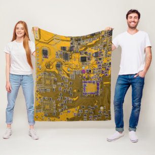 Computer Geek Circuit Board Light Orange Fleece Blanket
