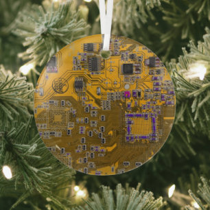 Computer Geek Circuit Board Light Orange Glass Tree Decoration