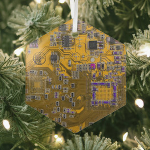 Computer Geek Circuit Board Light Orange Glass Tree Decoration