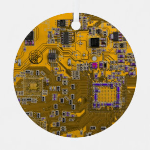 Computer Geek Circuit Board Light Orange Metal Tree Decoration
