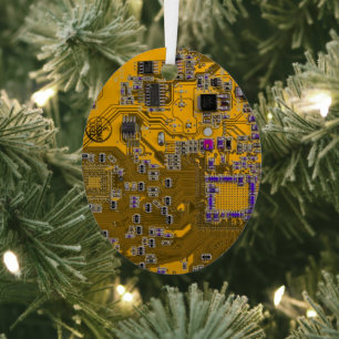 Computer Geek Circuit Board Light Orange Metal Tree Decoration