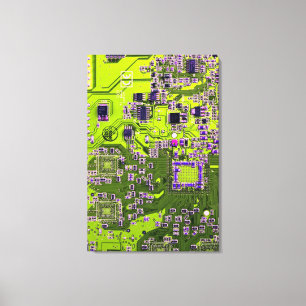 Computer Geek Circuit Board Neon Yellow Canvas Print