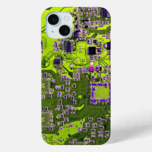 Computer Geek Circuit Board Neon Yellow iPhone 15 Mini Case