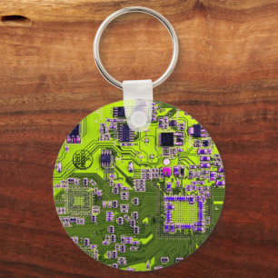 Computer Geek Circuit Board Neon Yellow Key Ring