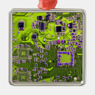 Computer Geek Circuit Board - Neon Yellow Metal Tree Decoration