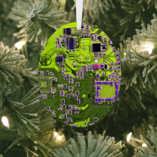 Computer Geek Circuit Board Neon Yellow Metal Tree Decoration