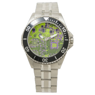 Computer Geek Circuit Board Neon Yellow Watch