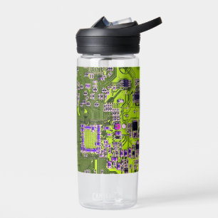 Computer Geek Circuit Board Neon Yellow Water Bottle