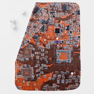 Computer Geek Circuit Board Orange Baby Blanket