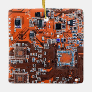 Computer Geek Circuit Board Orange Ceramic Ornament