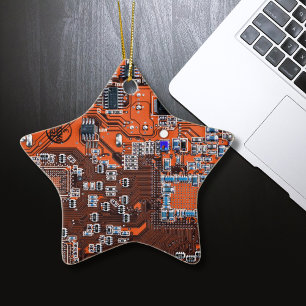 Computer Geek Circuit Board - orange Ceramic Tree Decoration