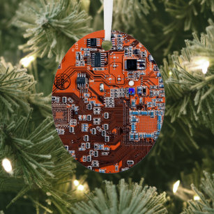 Computer Geek Circuit Board Orange Metal Tree Decoration