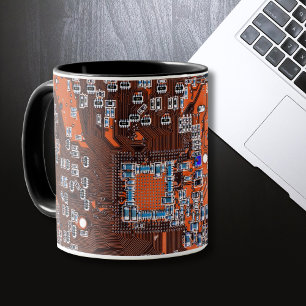 Computer Geek Circuit Board Orange Mug