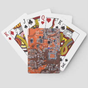 Computer Geek Circuit Board Orange Playing Cards
