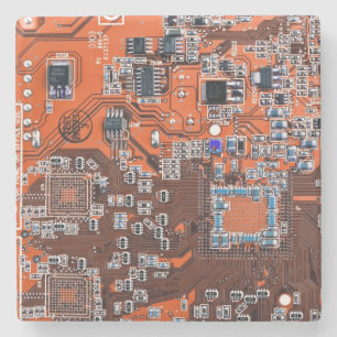 Computer Geek Circuit Board Orange Stone Coaster