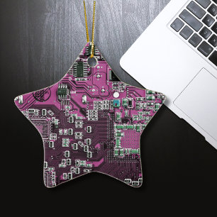 Computer Geek Circuit Board - pink purple Ceramic Tree Decoration