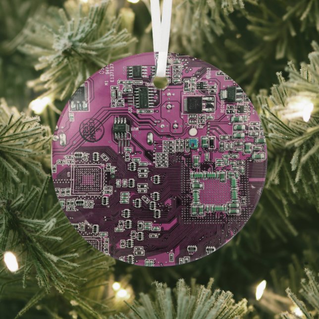 Computer Geek Circuit Board - Purple Glass Tree Decoration (Insitu)