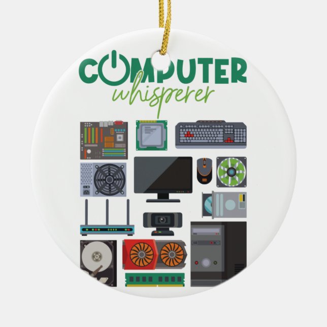 Computer Geek Tech Nerd Cool Support. Ceramic Tree Decoration (Front)