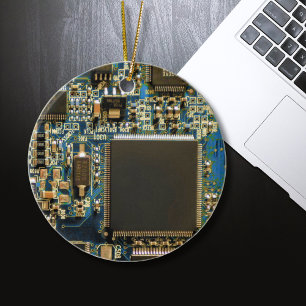 Computer Hard Drive Circuit Board blue Ceramic Tree Decoration