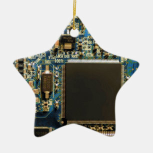 Computer Hard Drive Circuit Board - Blue Ceramic Tree Decoration