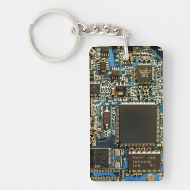 Computer Hard Drive Circuit Board - Blue Key Ring (Front)