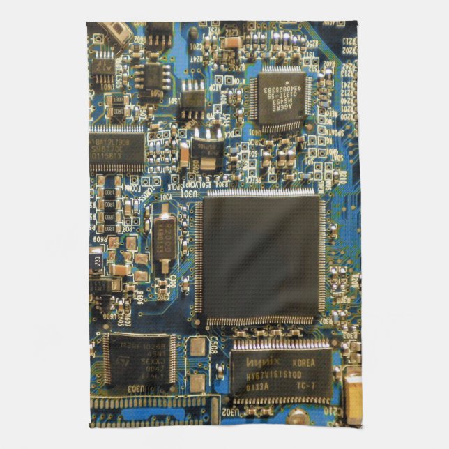 Computer Hard Drive Circuit Board - Blue Tea Towel (Vertical)