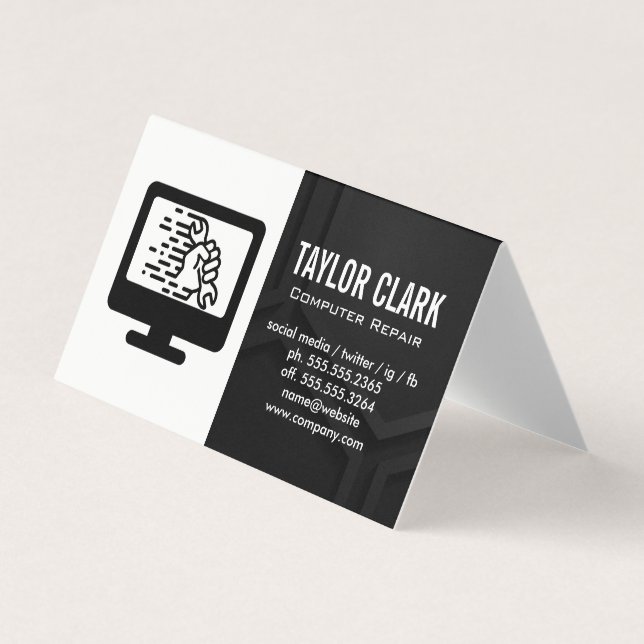 Computer Hardware | Wrench in Hand Business Card (Front)