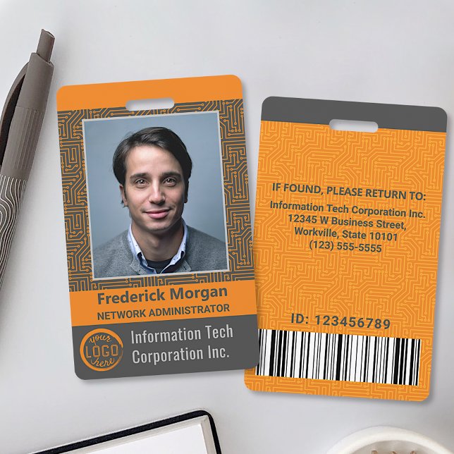 Computer IT Employee Custom Photo Bar Code Logo ID Badge (Creator Uploaded)