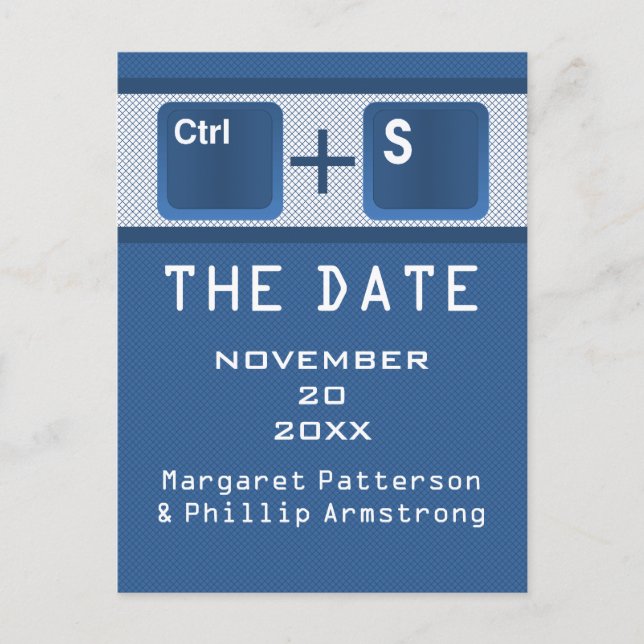 Computer Key Control Save the Date Postcard, Blue Announcement Postcard (Front)