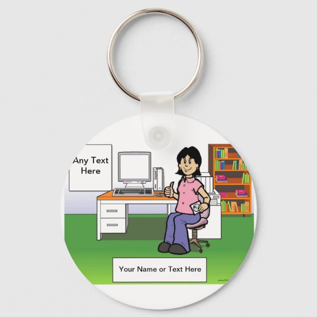Computer Lover, IT Worker - Female Cartoon  Key Ring (Front)