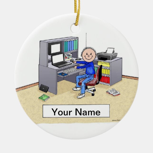 Computer Lover - Male Ceramic Tree Decoration (Front)