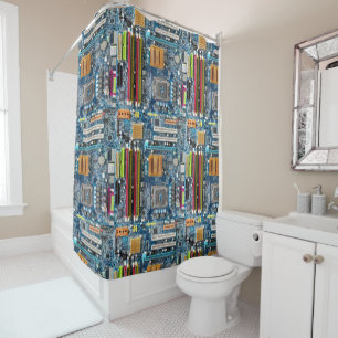Computer mother board background shower curtain