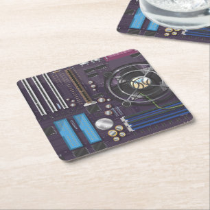 Computer Motherboard CPU Square Paper Coaster