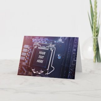 Computer motherboard with text on the CPU Card