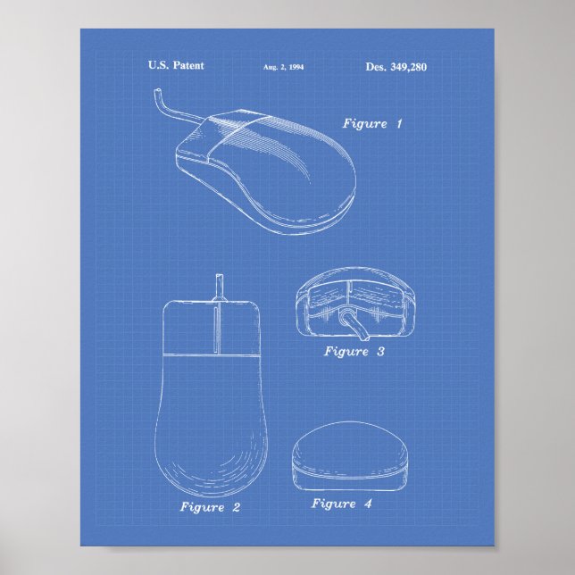Computer Mouse 1994 Patent Art Blueprint Poster (Front)