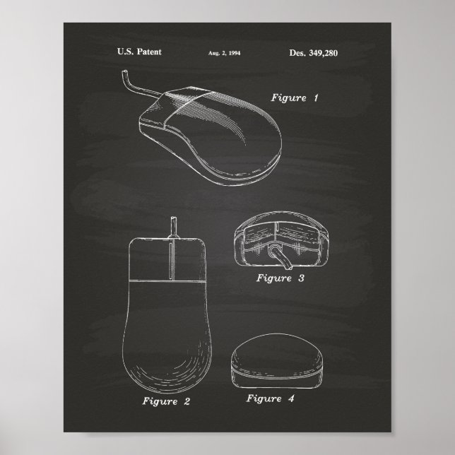 Computer Mouse 1994 Patent Art Chalkboard Poster (Front)