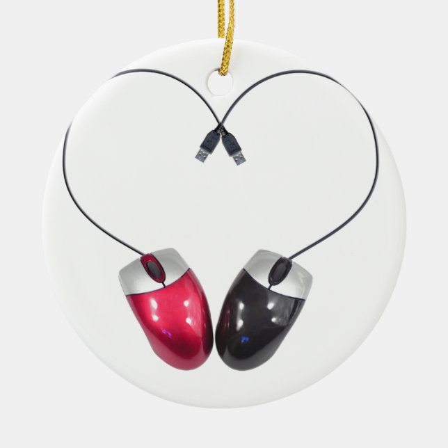 Computer Mouse Heart Ceramic Tree Decoration (Front)