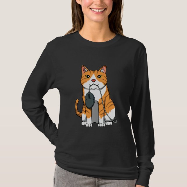 Computer Mouse With Cat Kitten Feline Gamer Gaming T-Shirt (Front)